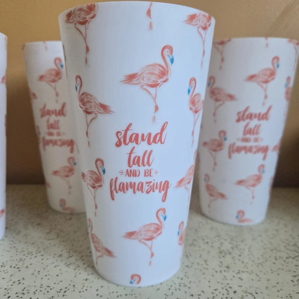 Flamingo Print Plastic Tumbler Cups 4-pc